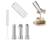 LNSYSNS 3 Piezas Boquillas Intercambiables, Sifone Cocina Boquilla para Máquinas de Nata Montada, Boquilla Acero Inoxidable Sifón con Tolva de Aluminio y Cepillo Fino
