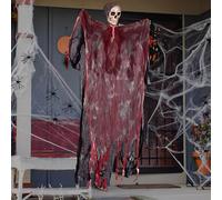 LNSYSNS Colgante de Terror de Halloween, 107 cm Esqueleto Fantasmas Decoraciones, Espeluznante Fantasma Colgante de Halloween, con Telaraña Artificial 60g y 20 Arañas Pequeñas para Puertas, Árboles