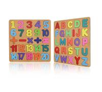 LNSYSNS Puzzle educativo con letras y números, 2 alfabetos de madera, tablero ABC, piezas alfanuméricas coloridas, para niños pequeños y preescolares