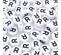 Lnvision Cuentas con letras R, 300 unidades, 4 x 7 mm, vocal blanca, para fabricación de joyas, pulseras, collares, llaveros, pulseras