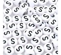 Lnvision Cuentas con letras S, 300 unidades, 4 x 7 mm, vocal blanca, para fabricación de joyas, pulseras, collares, llaveros, pulseras