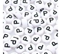 Lnvision Cuentas de letras P 300 unidades 4 x 7 mm vocal blanco para fabricación de joyas, pulseras DIY, collares, llaveros, pulseras