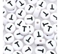 Lnvision Cuentas de letras T 300 unidades 4 x 7 mm vocal blanco para fabricación de joyas, pulseras DIY, collares, llaveros, pulseras