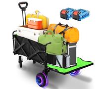 LNXGJJ Carro Compra Eléctrico Plegable con Portón Trasero, Carro Playa Ruedas Grandes- 50 kg/160 L Carga, Ruedas Todoterreno y Batería de 4000 mah para Camping, Compras, Playa y Exteriores
