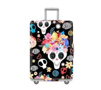 LNXSESN Funda Maleta Cabina Coloridas Flores Cráneo Funda para Maletas Mediana Elástico Fundas Maletas De Viaje Lavable Protector De Equipaje con Cremallera Cubierta De Equipaje para 26-28 Pulgadas