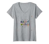 Lo Diferente es Hermoso: celebración Colorida de la Diversidad Camiseta Cuello V, Mujer, Gris Jaspeado, L