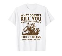 Lo Que no te Mata te Hace más Fuerte Excepto los Osos Que acampan Camiseta gráfica económica, Hombre, Blanco, L