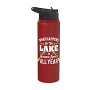 Lo que sucede en el lago se ríe todo el año Fun Lake Stainless Steel Insulated Water Bottle
