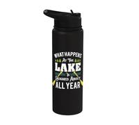 Lo que sucede en el lago se ríe todo el año Fun Lake Stainless Steel Insulated Water Bottle