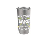 Lo que sucede en el lago se ríe todo el año Fun Lake Vaso térmico de acero inoxidable de doble pared