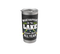 Lo que sucede en el lago se ríe todo el año Fun Lake Vaso térmico de acero inoxidable de doble pared