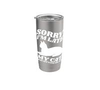Lo siento, llego tarde, mi gato estaba sentado encima de mí, amante de los gatos Vaso térmico de acero inoxidable de doble pared