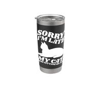 Lo siento, llego tarde, mi gato estaba sentado encima de mí, amante de los gatos Vaso térmico de acero inoxidable de doble pared