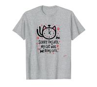 Lo Siento, llego Tarde, mi Gato Estaba Siendo Lindo Camiseta, Hombre, Gris Jaspeado, S