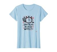 Lo Siento, llego Tarde, mi Gato Estaba Siendo Lindo Camiseta, Mujer, Azul Bebé, S