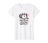Lo Siento, llego Tarde, mi Gato Estaba Siendo Lindo Camiseta, Mujer, Blanco, XL