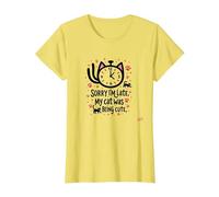 Lo Siento, llego Tarde, mi Gato Estaba Siendo Lindo Camiseta, Mujer, Limón, L