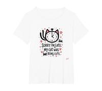 Lo Siento, llego Tarde, mi Gato Estaba Siendo Lindo Camiseta, Mujer Tallas Grandes, Blanco, 2XL Grande