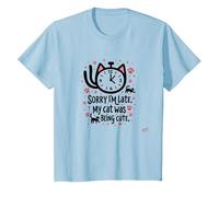 Lo Siento, llego Tarde, mi Gato Estaba Siendo Lindo Camiseta, Niños, Azul Bebé, 4 años