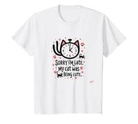 Lo Siento, llego Tarde, mi Gato Estaba Siendo Lindo Camiseta, Niños, Blanco, 8 años