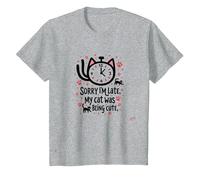 Lo Siento, llego Tarde, mi Gato Estaba Siendo Lindo Camiseta, Niños, Gris Jaspeado, 4 años