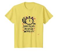Lo Siento, llego Tarde, mi Gato Estaba Siendo Lindo Camiseta, Niños, Limón, 3 años