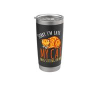 Lo siento, llego tarde, mi gato se sienta sobre mí Vaso térmico de acero inoxidable de doble pared