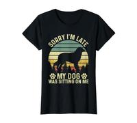 Lo Siento llego Tarde, mi Perro Estaba Sentado en mí Pastor Australiano Camiseta gráfica económica, Mujer, Negro, XL