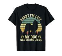 Lo Siento, llego Tarde, mi Perro Estaba Sentado sobre mí Pomerania Camiseta gráfica económica, Hombre, Negro, M