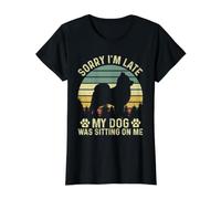 Lo Siento, llego Tarde, mi Perro Estaba Sentado sobre mí Pomerania Camiseta gráfica económica, Mujer, Negro, M