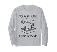 Lo Siento, llego Tarde, tuve Que Caca Meme Gag Funny Cat Pooping Manga Larga