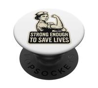Lo suficientemente fuerte como para salvar vidas. Enfermera vintage, audaz y valiente. PopSockets PopGrip Adhesivo