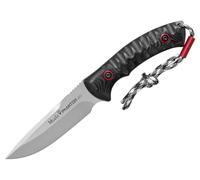 LO TRINCO YO Muela Cuchillo PHANTOM-12W hoja de acero MoVa X50CrMoV15 de 12 cm y empuñadura de Micarta negra con separador rojos para Caza, Pesca, Supervivencia y Bushcraft.