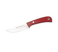 LO TRINCO YO Muela Cuchillo TERRIER-9Y hoja de acero 420 Nitro-42 de 9 cm y empuñadura de Micarta yute frambuesa con separador negro. Funda piel, para Caza, Pesca, Supervivencia y Bushcraft