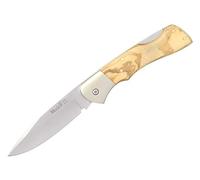 LO TRINCO YO Muela Navaja BX-8.OL hoja de acero MoVa de 8 cm y empuñadura de madera olivo tallada para Caza, Pesca, Supervivencia y Bushcraft.
