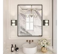 LOAAO 28"X36" Black Rectangle Bathroom Mirror Wall, Matte Black Aluminum Alloy Frame, Tempered Glass, Hangs Vertically or Horizontally, Easy to Install