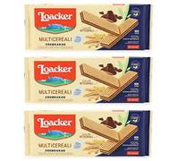 Loacker Waffer Multicerealli - Lote de 3 gofres con crema de chocolate y crema de cacao con harina integral, 175 g