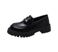 Loafers de mujer con tacón con suela de plataforma, mocasines de mujer fáciles de poner, zapatos de negocios con suela gruesa, zapatos de trabajo cómodos, mocasines de punta redonda, Negro , 37 EU