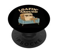 Loafin 'Alrededor de Pan Divertido Dibujos Animados Comida Juego de palabras Lazy Loaf Humor PopSockets PopGrip Adhesivo