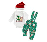 Loalirando - Conjunto de Navidad para bebé, 3 piezas, Body 'My First Christmas', mono con diseño de gorro de Papá Noel, Verde blanco., 9-12 Meses