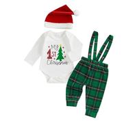 Loalirando Conjunto Navideño para Bebé de 3 Piezas, Body 'My First Christmas', Pantalones con Estampado, Gorro de Papá Noel, blanco, 0-3 Meses