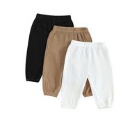 Loalirando Pantalón Casual de Pierna Ancha para Niño de Baja Edad Pantalones de Bebé Unisex Cintura Elástica, Blanco+Negro+Caqui, 1-2 Años