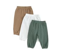 Loalirando Pantalón Casual de Pierna Ancha para Niño de Baja Edad Pantalones de Bebé Unisex Cintura Elástica, Blanco+caqui+verde, 1-2 Años