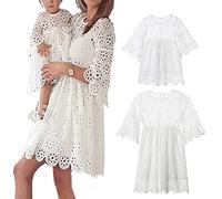 Loalirando Vestido de madre e hija igual elegante ceremonia vestido de encaje de color sólido manga larga para madre e hija fiesta cumpleaños S-XL 0-5 años, A-blanco-hija, 12-24 meses