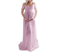 Loalirando Vestido de Premamá para Sesión Fotográfica de Gasa de Seda Ligero, Vestido de Maternidad Maxi-Largo con un Hombro al Aire para la Fotografía, rosa morado, M