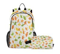 Loancwa 2 mochilas con patrón de hojas de Ginkgo para niños, niñas, mochilas preescolares con lonchera para clases de tutoría después de la escuela
