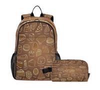 Loancwa 2 mochilas con patrones de pastelería para niños, niñas, mochilas preescolares con lonchera para clases de tutoría después de la escuela