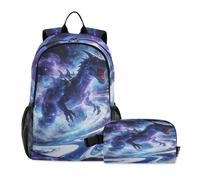 Loancwa 2 mochilas geniales y elegantes con patrón de dragón para niños, niñas, mochilas preescolares con fiambrera, actividades de campamento de verano