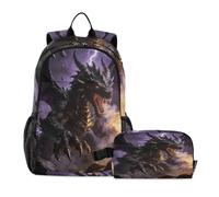 Loancwa 2 mochilas geniales y elegantes con patrón de dragón para niños, niñas, mochilas preescolares con lonchera AgeCampus, vida diaria de estudio