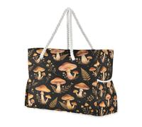Loancwa Bolsa de lona ligera resistente al agua para mujer, diseño retro de hongos del bosque, bolso de hombro grande para escapadas de fin de semana, compras, viajes diarios a la playa